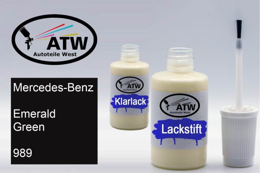 Mercedes-Benz, Emerald Green, 989: 20ml Lackstift + 20ml Klarlack - Set, von ATW Autoteile West.